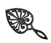 Brown Cast Iron Spade Footed Metal Trivet with handle 9.25 inches long