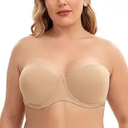 [CASOLACE] Women's Smoothing Plus Size Unlined Underwired Bandeau Strapless Bra
