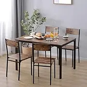 Modern Industrial Dining Table Set with 4 Chairs Retro Wooden Table and Steel Frame Perfect for Kitchen or Dining Room (5 Piece Set)