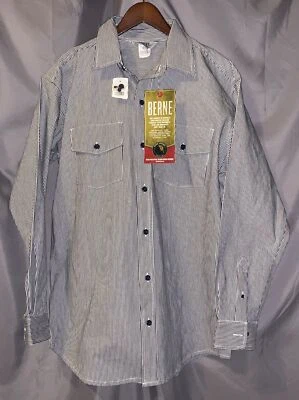 Berne Men's MED–REG 100% Cotton Hvtwt Blue/White Striped NWT LS BF Workshirt!