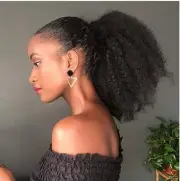 Remy Human Hair Afro Kinky Curly Ponytail, 20” Drawstring With Clips