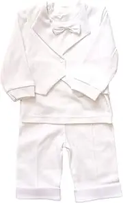 [Three Snails] Baby Boy 3 Pcs Set Christening Baptism Long Sleeve White Cotton Formal Outfit