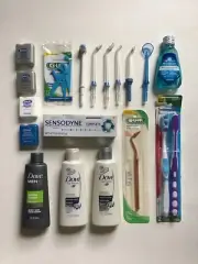 Toothpaste Toothbrush Mouth Wash Floss Picks Water Pick Brush Shampoo Toiletries