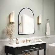 Black Arched Mirror Vanity Mirror Wall Decor Arch Mirror Wooden Frame Wall Mounted Mirror for Bathroom Livingroom Bedroom Entryway,23x18inch