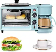 3 in 1 Breakfast Maker Station, Multifunction Breakfast Machine with 9L Toaster Electric Oven, 600ML Coffee Maker, Non-Stick Frying Pan, Egg Sandwich Maker, 100℃-230℃ Temperature Control (Color : Blu