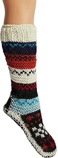 Hand Knit Wool Fleece Lined Long Slipper Socks | Tibetan Socks
