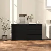 2 Piece Sideboard Black Engineered Wood Dining Storage