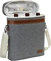 3 Bottle Insulated Wine Tote Cooler Bag, Portable Wine Carrier with Corkscrew Opener and Shoulder Strap for Beach Travel Picnic, Unique Wine Carrier for Wine Lover Gifts Grey