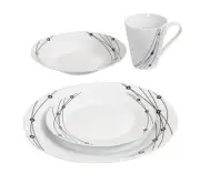 16pc Dinner Set White Black Crockery Porcelain Plates Bowls Mugs Service for 4