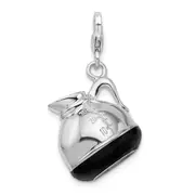 Sterling Silver Amore La Vita Rhodium-Plated Polished 3-D Enameled Coffee Pot Charm With Fancy Lobster Clasp