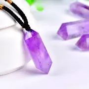 Natural Amethyst Quartz Crystal Wand Pendant Healing Stone Amulet Necklace Gift