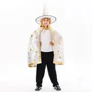 Set of Kids Halloween White Wizard Capes with Hat And Cloak Props for Children Costumes