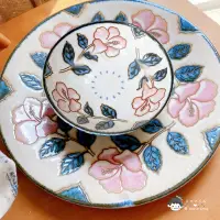 在飛比找樂天市場購物網優惠-進口美濃燒染彩藍色薔薇玫瑰陶瓷餐盤碟子碗日式和風餐具