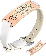 [MPRAINBOW] Custom Medical Alert Bracelet for Women-Genuine Leather Watch Band Double Side Engraving Diabetes Epilepsy Emergency ID Jewelry