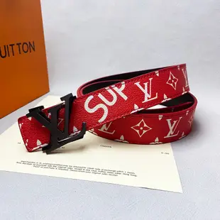 LV&Supreme真皮商務休閒男士皮帶字母扣女士時裝設計師腰帶牛皮腰帶寬度3 .8厘米尺寸105-125 厘米L9