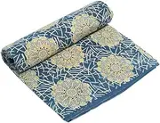Ethnics of Kutch Cotton Fabric Ajrakh Screen Print Natural Dye - Screen Printed 2.5 Mtr Length for Women Indigo Yellow