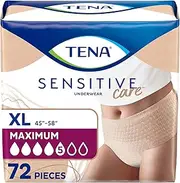 TENA Sensitive Care Adult Incontinence Underwear for Women, Maximum, Extra Large, Beige, Disposable, 72 Count (4 Packs of 18)