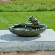 Smart Solar 22300R01 Solar Powered Ceramic Frog Water Feature, Green Glazed C...