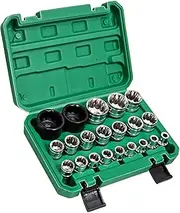Socpuro 21Pcs 1/2-Inch Drive Spline Socket Set, Metric 8-36mm 12-point Universal Cr-V Socket Set