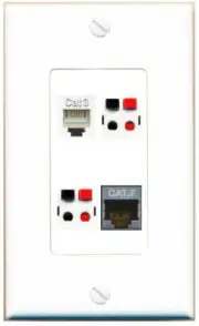 [4 Ports] CAT7 PHONE 2 SPEAKER Wall Plate DecorZ White