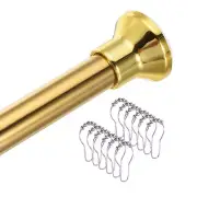 Spring Tension Curtain Rod 43 - 79 Inch with 12pcs Shower Curtain Ring, Gold