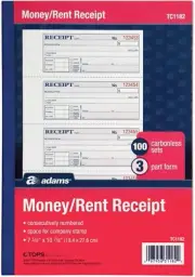 Adams Money and Rent Receipt Book, 3-Part, Carbonless, White/Canary/Pink, 7-5/8"