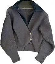 [Generic] Single Breasted Denim Sweater Women Turn Down Collar Jumpers Knitting Long Sleeve Cardigans