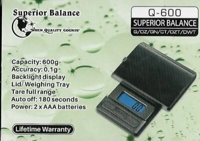 SUPERIOR BALANCE Q-600 600g x0.1g DIGITAL JEWELRY SCALE