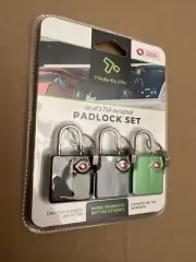 Travel Sentry Travelon Luggage Padlock Set 3 TSA Accepted- Black Blue Green