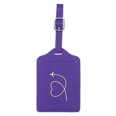 Luggage Tags, Purple Leather Heart Tags with Private Protection, 1 Pcs