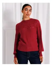 [Tokito] Lofty Pointelle Knit Jumper in Rouge