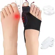 Sidosir Men's and Women's Bunion Corrector 6-Piece Set Includes: 2 Bunion Sleeves, 2 Big Toe Separators, and 2 Gel Protectors to Relieve Bunion Pain and Correct Toe Alignment, Day and Night Support Bunion (Black)
