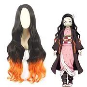 Kamado Nezuko Cosplay Wig for Demon Slayer, Anime Wig, Wig Character Wig for Women and Girls, Long Wavy Wig (Black Orange) Halloween Wigs