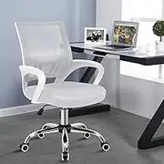 ALFORDSON Mesh Office Chair Mid Back, Gaming Racing Chair with SGS-Approved Gas-Lift, Fabric Seat Executive Desk Computer Chair, 180kg Capacity, White Grey