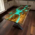 Green Epoxy Resin Live Edge Table - Artistic Custom Made Coffee Table furniture