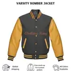 Varsity College Bomber Dark Grey Wool & Genuine Gold Leather Sleeve Jacket