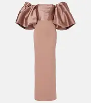 [Solace London] Solace London Floris satin-trimmed off-shoulder gown UK 4 brown