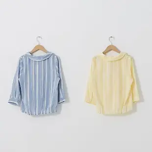 【CUMAR】亮麗條紋領巾-女七分袖襯衫 條紋 藍 黃(二色/版型適中)