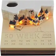 3D Calendar 2025 Memo Pad,Weekly Calendar Notepad with Light,Creative Desk Calendar DIY Paper Carving Art Craft,Tear Off Paper Reveal Magic Castle on-Sticky Note Pad DIY Creative Gift