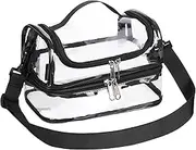 CLEKEGBAG Transparent Plastic Double Clear Lunch Box top handle with adjustable-strap Tote bag for Work School Stadium Concert see through,black
