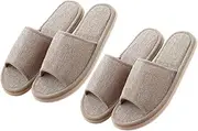 2 Pairs Non Slip Linen Slippers for Home Hotel Beige Bottom Lightweight Comfortable for Shower Bathroom Use Recommended