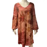One world womens dress Size Large Leaves whimsy Boho Long Sleeve Peasant New