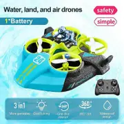V24 Mini Drone 3 In 1 RC Helicopters Gifts Deformable Hovercraft Air Flight/Racing/Water Driving On Sky/Land/Pools Outdoor Toys Green 1 Battery
