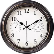 JoFomp Outdoor Clocks for Patio, Large 16 inch Outside Wall Clock Waterproof with Thermometer and Hygrometer Combo, Round Silent Battery Operated Wall Clock for Home, Pool, Garden