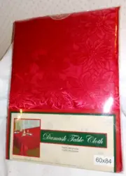 Red Damask Tablecloth 60" X 84" Rectangle Polyester Easy Care Dining Room