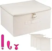 Lockable Adult Toy Bag,15.8 x 11.8 x 7.9 In Storage Organizer Toy Bag with 4 Drawstring Bags,Storage Bins Case with Zipper for Adult Toys Lock Box for Women and Men Clothes Container