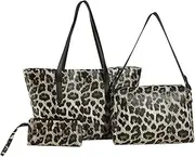 [Umimiss] Leopard Print Bag - Tote Bags for Women, Preppy Tote, Leopard Print 3-piece Tote Bag Set for Women, Large Shoulder Bag, Small Shoulder Bag and Wallet, Leopard Handbag Set for Travel Shopping Work,