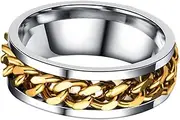 [Amosfun] Chain Ring Titanium Steel Ring Rolling Ring Finger Punk Stainless Steel Rings for Women Rings for Men Aesthetic Viking Round Ring Stylish Rings Stress Mens Jewelry Men's