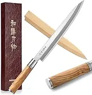 HEZHEN 270mm Yanagiba Knife, Japanese Style Sashimi Knife, D-Shaped Olive Wood Handle With Sheath