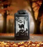 FUN HALLOWEEN themed Black Metal silhouette LED lantern, batteries included